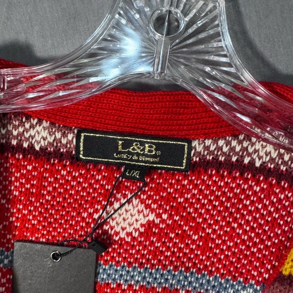 L&B Red and White Knit Sweater NWT Sz L/XL - Picture 2 of 6